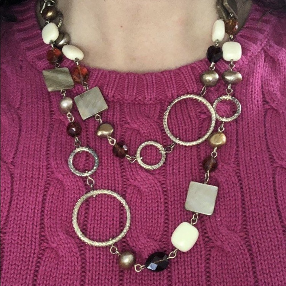 Vintage Lia Sophia Long Beaded Gold Tone Necklace